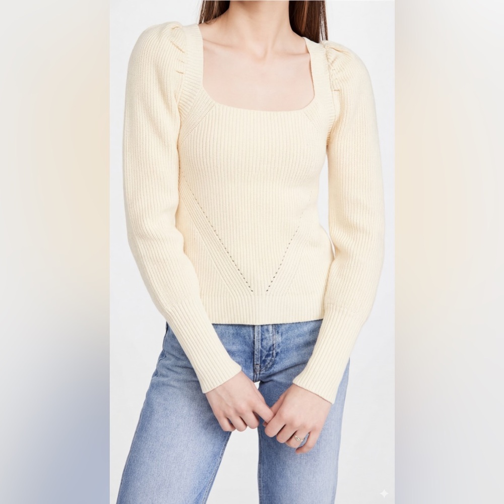 WAYF Leland Tie Back Puff Sleeve Sweater